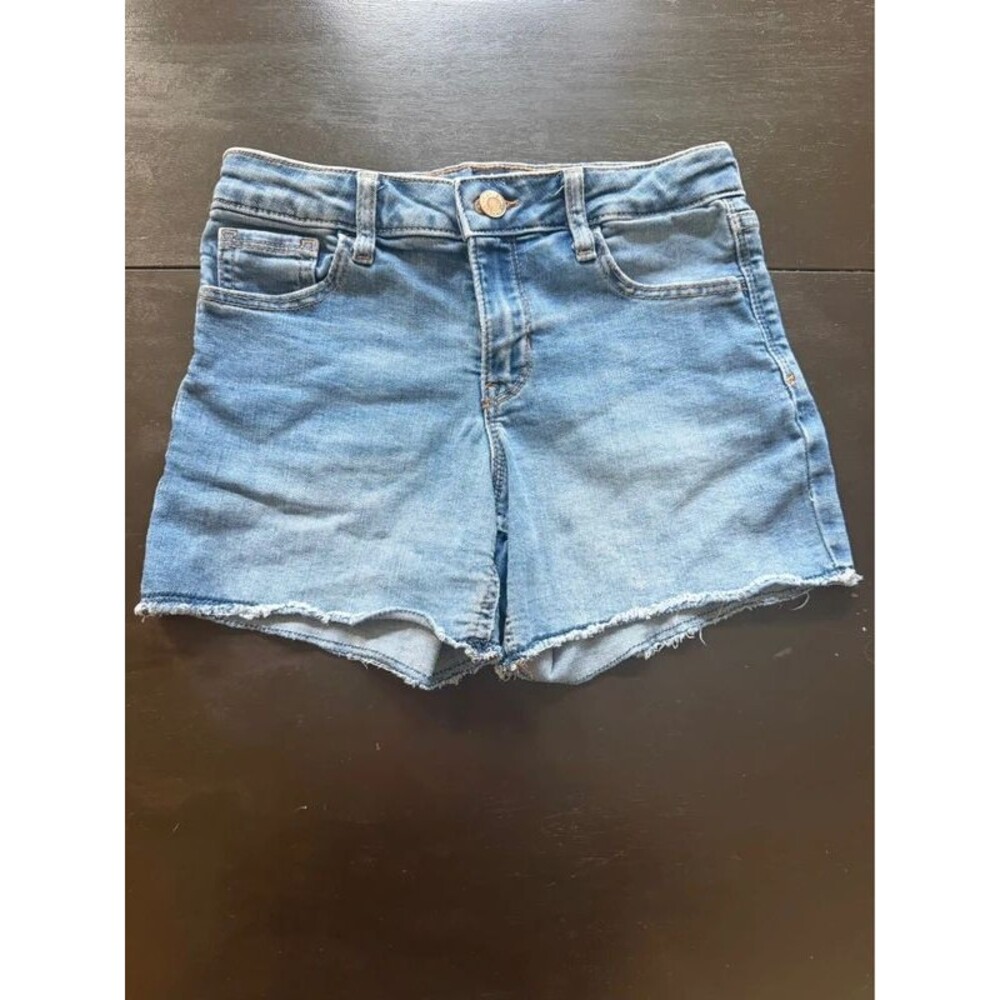 GAP Girls Denim Stretch Midi Shorts - Size 12 - Raw Frayed Hem - Picture 2 of 4